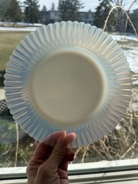 4 Macbeth Evans Petalware Monax White Opalescent Milk Glass 8"